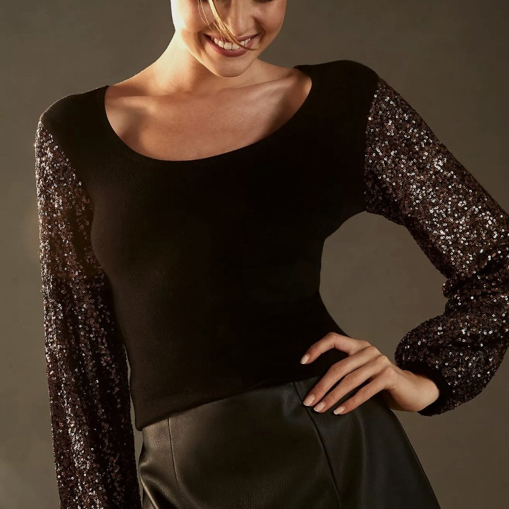 NWT Anthropologie Bl-nk Sequin-Sleeve Sweater Size S